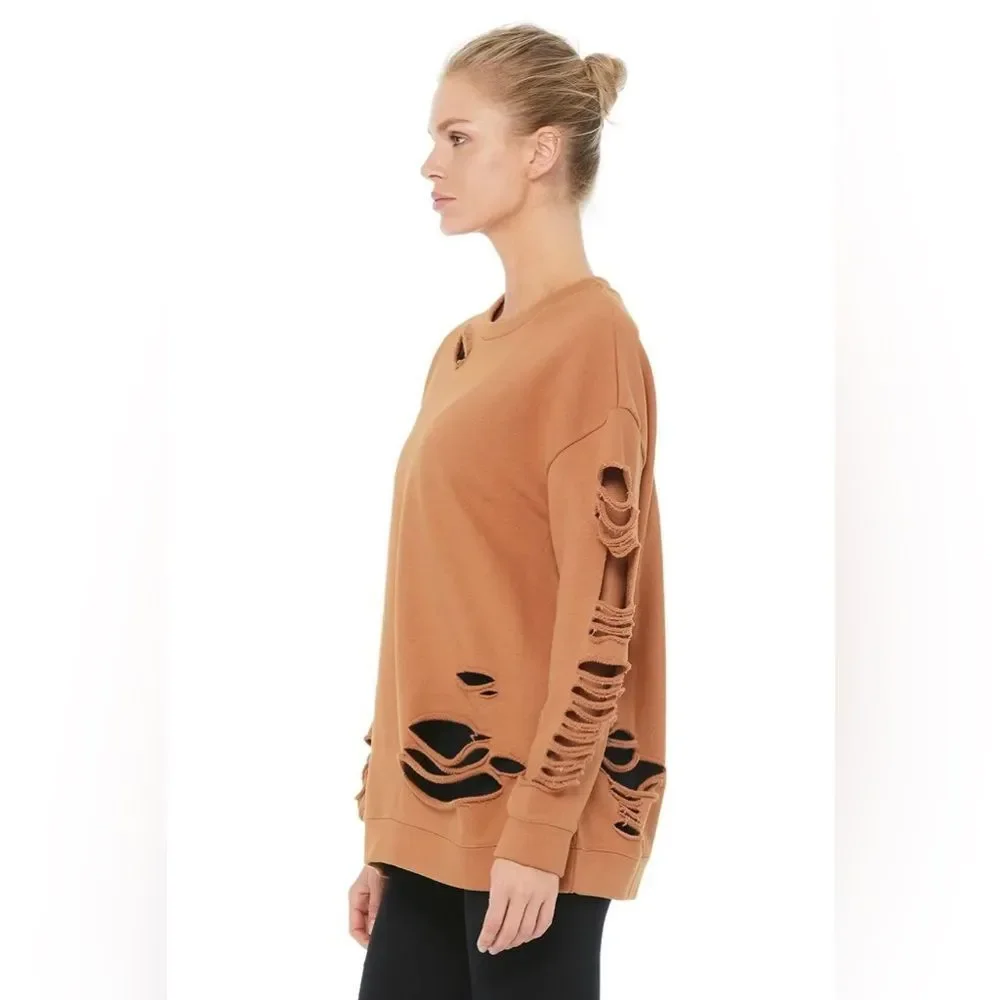 Alo Yoga Fade Long Sleeve Slash Out Pullover in Henna S